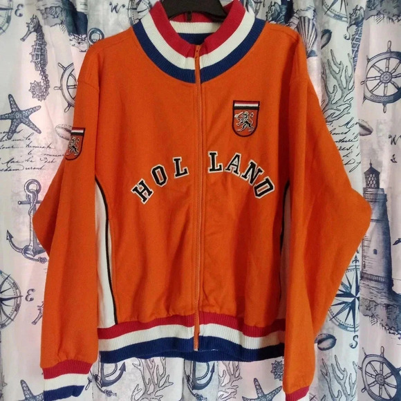 Vintage Holland Zip Up Varsity Jacket Orange Blue White Size Medium - Picture 8 of 8